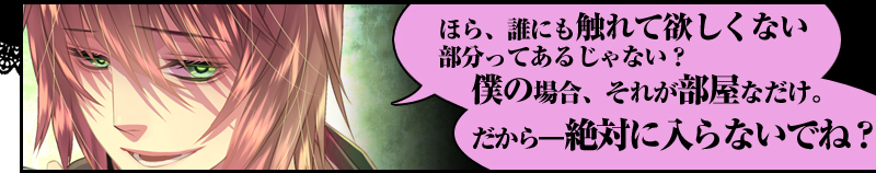 「ほら、誰にも触れて欲しくない部分ってあるじゃない？僕の場合、それが部屋なだけ。だから―絶対に入らないでね？」